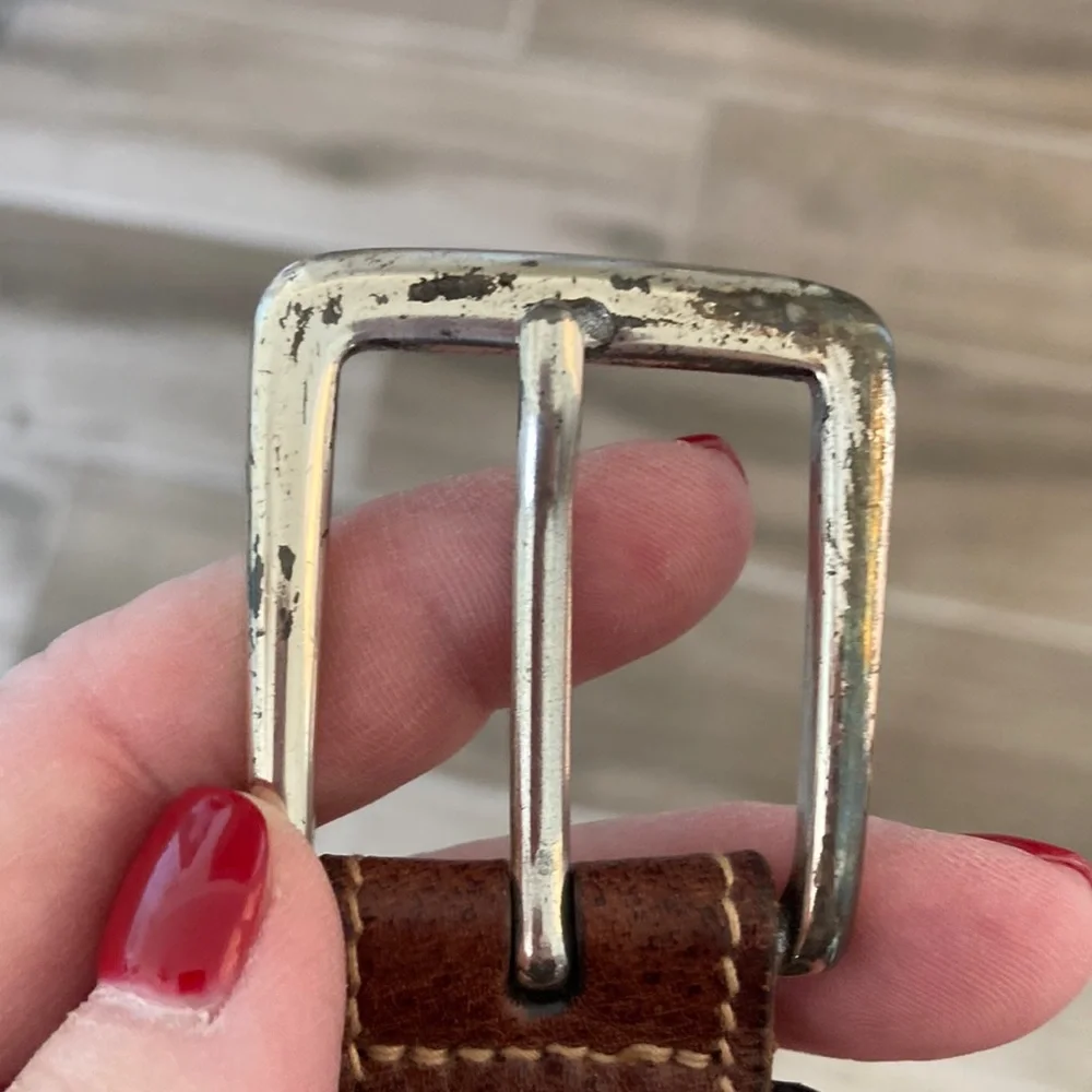 Brooks Brothers 40 Classic leather tab striped webbed belt